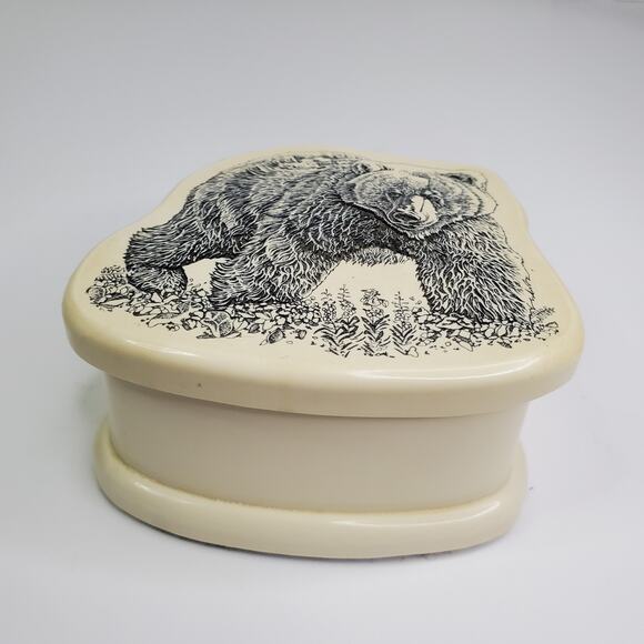 Rustic Black Bear Trinket Jewelry Box Cabin Rustic Lodge Decor Soapstone - Picture 7 of 10